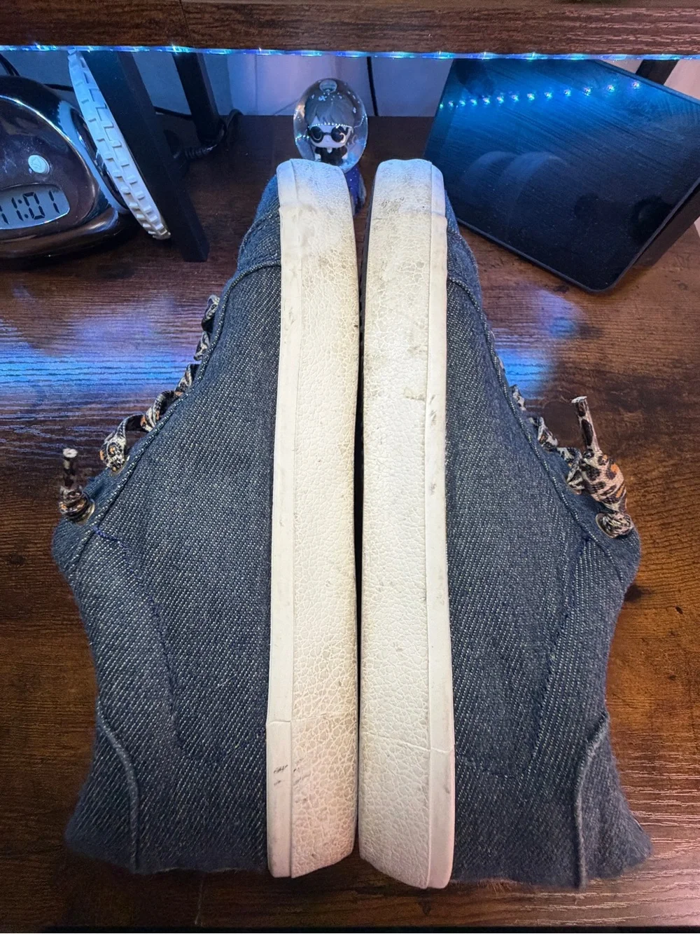 Vintage Denim Star Sneakers with Leopard Laces
